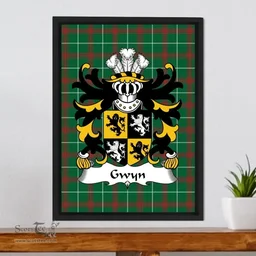 ScotsTee Shop Welsh Gwyn (Sir John, of Trewyn) Coat of Arms Family Crest Welsh National Tartan Framed Canvas Print
