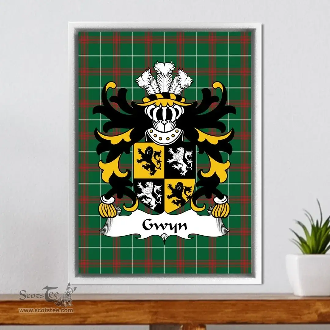 ScotsTee Shop Welsh Gwyn (Sir John, of Trewyn) Coat of Arms Family Crest Welsh National Tartan Framed Canvas Print