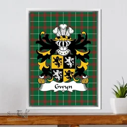 ScotsTee Shop Welsh Gwyn (Sir John, of Trewyn) Coat of Arms Family Crest Welsh National Tartan Framed Canvas Print