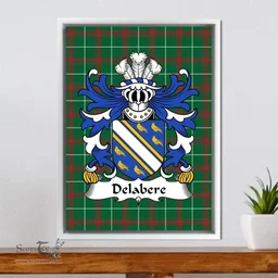 ScotsTee Shop Welsh Delabere (of Kinnersley and Tibberton, Herefordshire) Coat of Arms Family Crest Welsh National Tartan Framed Canvas Print