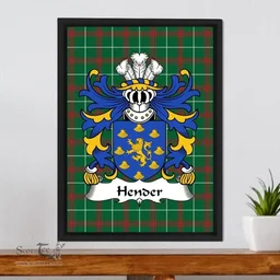 ScotsTee Shop Welsh Hender (Desc. from Dafydd ap Dafydd ap Madog) Coat of Arms Family Crest Welsh National Tartan Framed Canvas Print