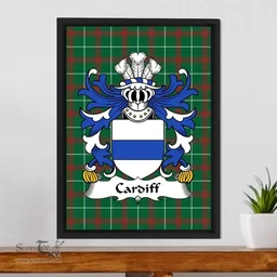 ScotsTee Shop Welsh Cardiff (Sir Walter, Glamorgan) Coat of Arms Family Crest Welsh National Tartan Framed Canvas Print