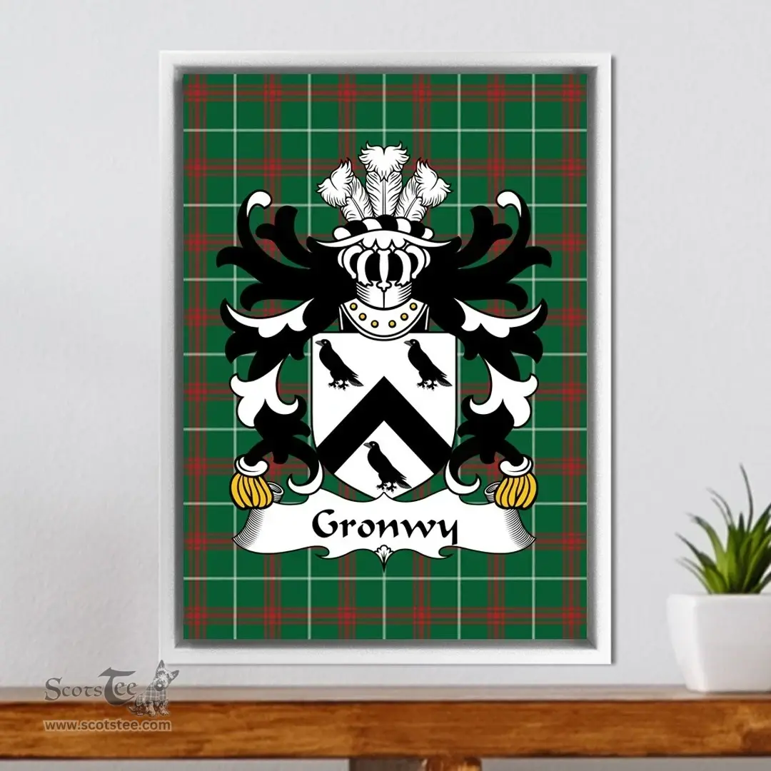 ScotsTee Shop Welsh Gronwy (ab Einion, ap Llywarch) Coat of Arms Family Crest Welsh National Tartan Framed Canvas Print