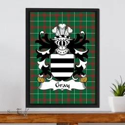 ScotsTee Shop Welsh Gray (of Abergavenny) Coat of Arms Family Crest Welsh National Tartan Framed Canvas Print
