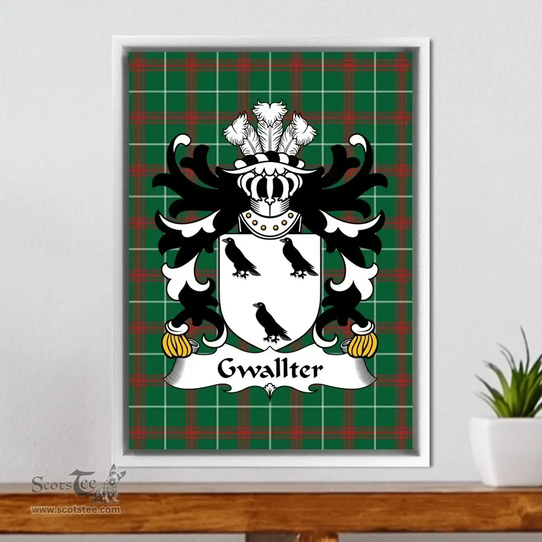 ScotsTee Shop Welsh Gwallter (or Walter, AP JOHN) Coat of Arms Family Crest Welsh National Tartan Framed Canvas Print