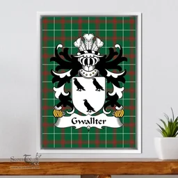 ScotsTee Shop Welsh Gwallter (or Walter, AP JOHN) Coat of Arms Family Crest Welsh National Tartan Framed Canvas Print