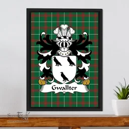 ScotsTee Shop Welsh Gwallter (or Walter, AP JOHN) Coat of Arms Family Crest Welsh National Tartan Framed Canvas Print