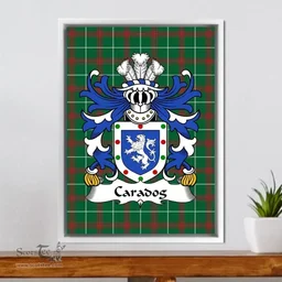 ScotsTee Shop Welsh Caradog (FREICHFRAS -Earl of Hereford) Coat of Arms Family Crest Welsh National Tartan Framed Canvas Print