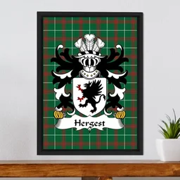 ScotsTee Shop Welsh Hergest (Hargest, lord of Coston, Hereford) Coat of Arms Family Crest Welsh National Tartan Framed Canvas Print