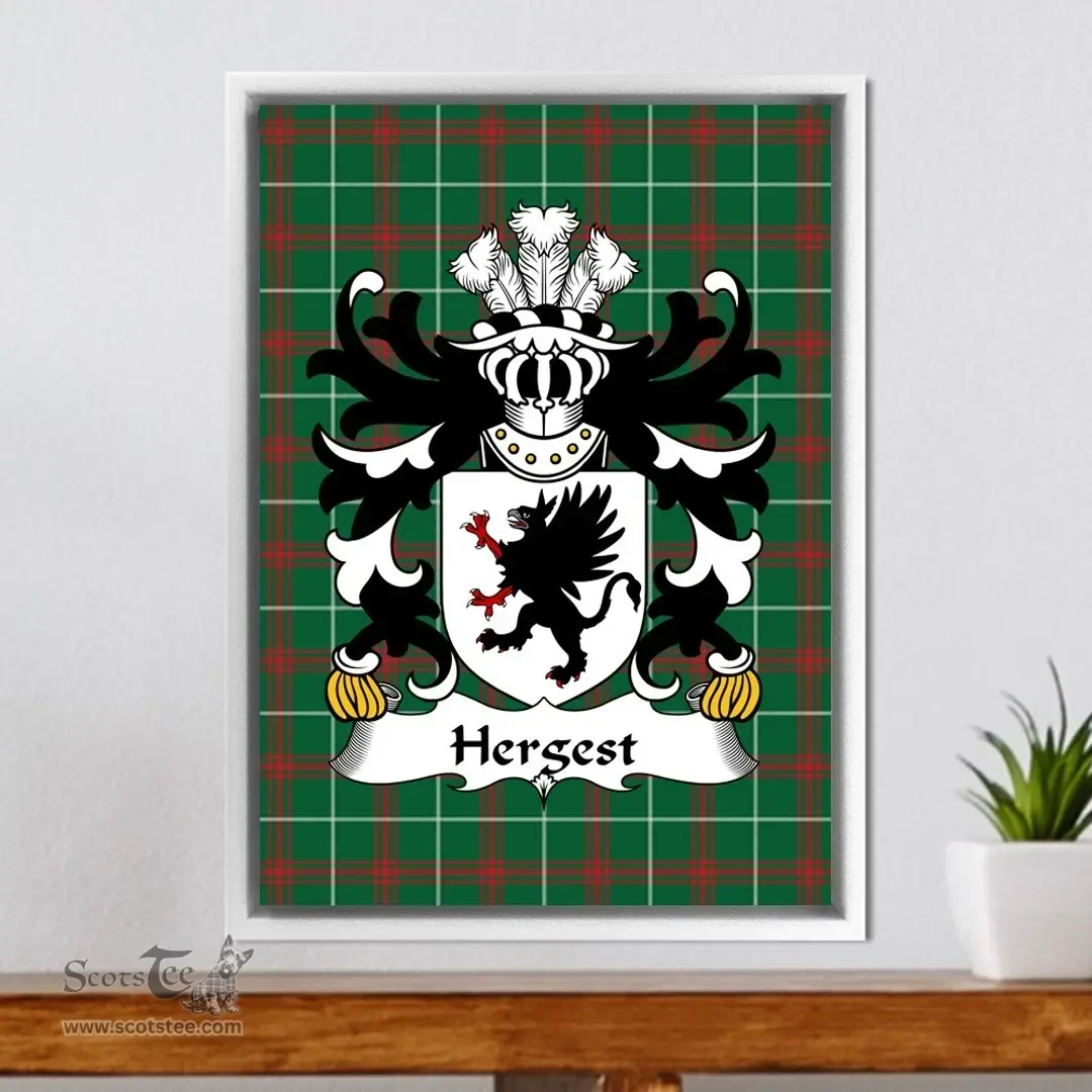 ScotsTee Shop Welsh Hergest (Hargest, lord of Coston, Hereford) Coat of Arms Family Crest Welsh National Tartan Framed Canvas Print