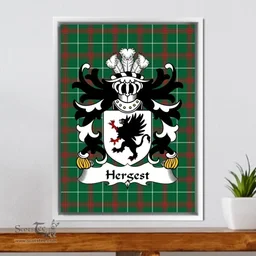 ScotsTee Shop Welsh Hergest (Hargest, lord of Coston, Hereford) Coat of Arms Family Crest Welsh National Tartan Framed Canvas Print