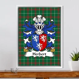 ScotsTee Shop Welsh Herbert (1st Earl of Pembrokeshire) Coat of Arms Family Crest Welsh National Tartan Framed Canvas Print
