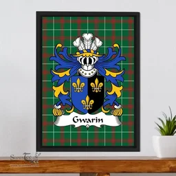 ScotsTee Shop Welsh Gwarin (DDU, Monmouthshire) Coat of Arms Family Crest Welsh National Tartan Framed Canvas Print