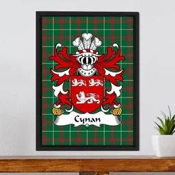 ScotsTee Shop Welsh Cynan (AB IAGO) Coat of Arms Family Crest Welsh National Tartan Framed Canvas Print