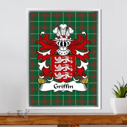 ScotsTee Shop Welsh Griffin (Prince of North Wales) Coat of Arms Family Crest Welsh National Tartan Framed Canvas Print