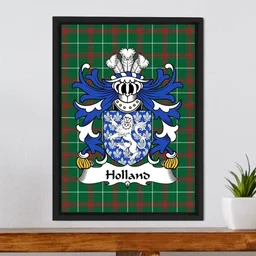 ScotsTee Shop Welsh Holland (of Conwy, Caernarfonshire) Coat of Arms Family Crest Welsh National Tartan Framed Canvas Print
