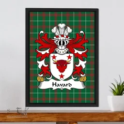 ScotsTee Shop Welsh Havard (of Pontwilym, Breconshire) Coat of Arms Family Crest Welsh National Tartan Framed Canvas Print
