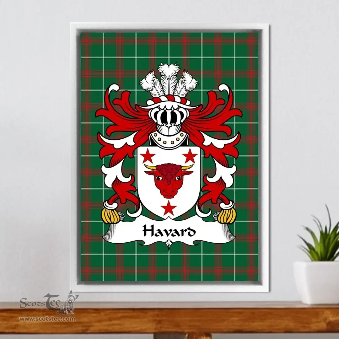 ScotsTee Shop Welsh Havard (of Pontwilym, Breconshire) Coat of Arms Family Crest Welsh National Tartan Framed Canvas Print
