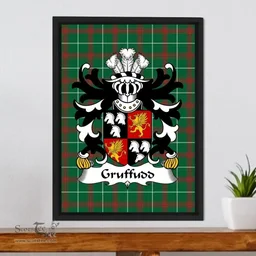 ScotsTee Shop Welsh Gruffudd (FYCHAN Sir, of Powys, of Boniarth) Coat of Arms Family Crest Welsh National Tartan Framed Canvas Print