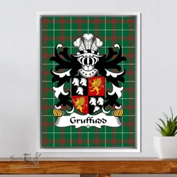 ScotsTee Shop Welsh Gruffudd (FYCHAN Sir, of Powys, of Boniarth) Coat of Arms Family Crest Welsh National Tartan Framed Canvas Print