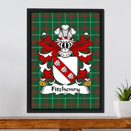 ScotsTee Shop Welsh Fitzhenry (of Pembrokeshire) Coat of Arms Family Crest Welsh National Tartan Framed Canvas Print