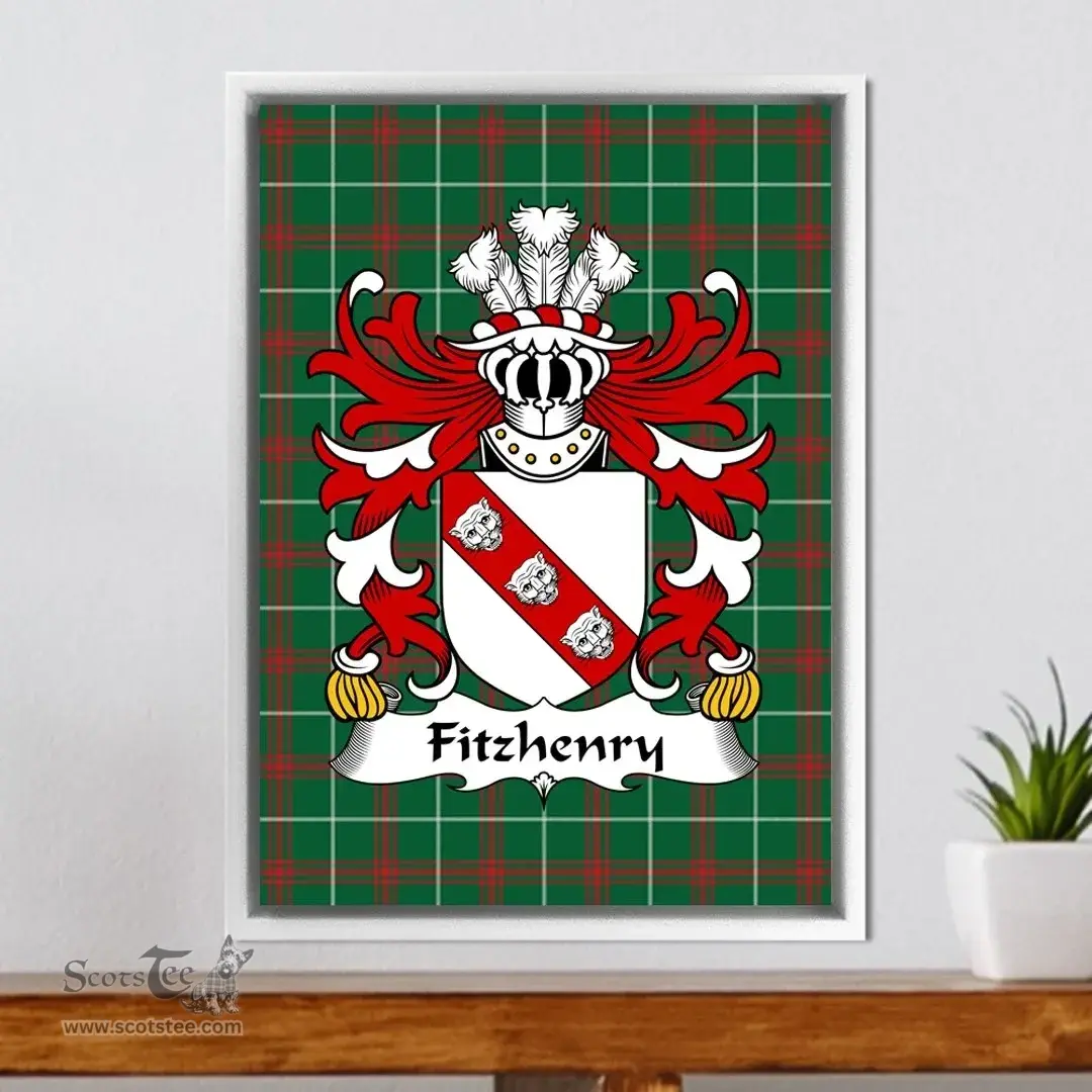 ScotsTee Shop Welsh Fitzhenry (of Pembrokeshire) Coat of Arms Family Crest Welsh National Tartan Framed Canvas Print