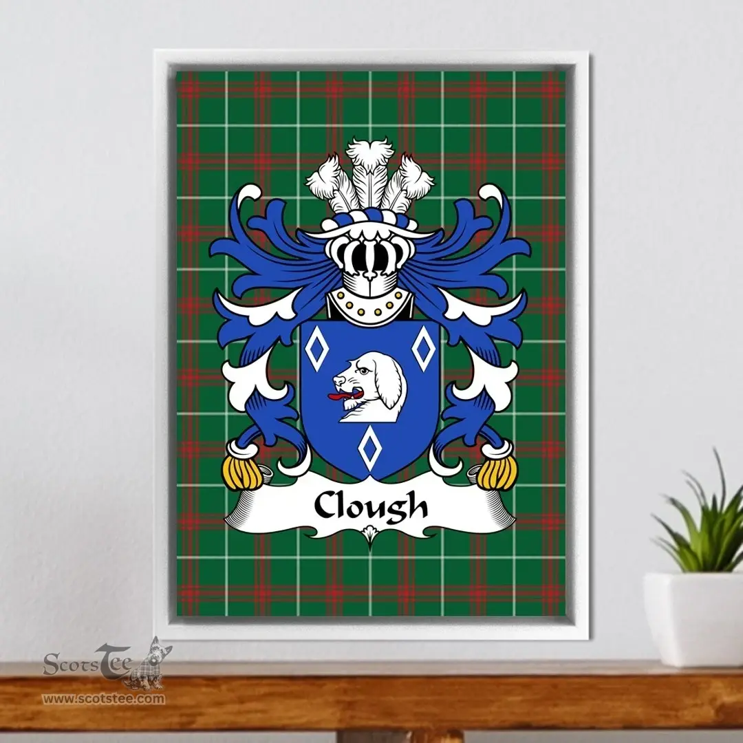 ScotsTee Shop Welsh Clough (of Denbighshire) Coat of Arms Family Crest Welsh National Tartan Framed Canvas Print