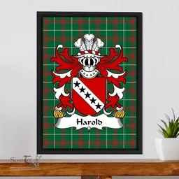 ScotsTee Shop Welsh Harold (of Haroldston, Pembrokeshire) Coat of Arms Family Crest Welsh National Tartan Framed Canvas Print