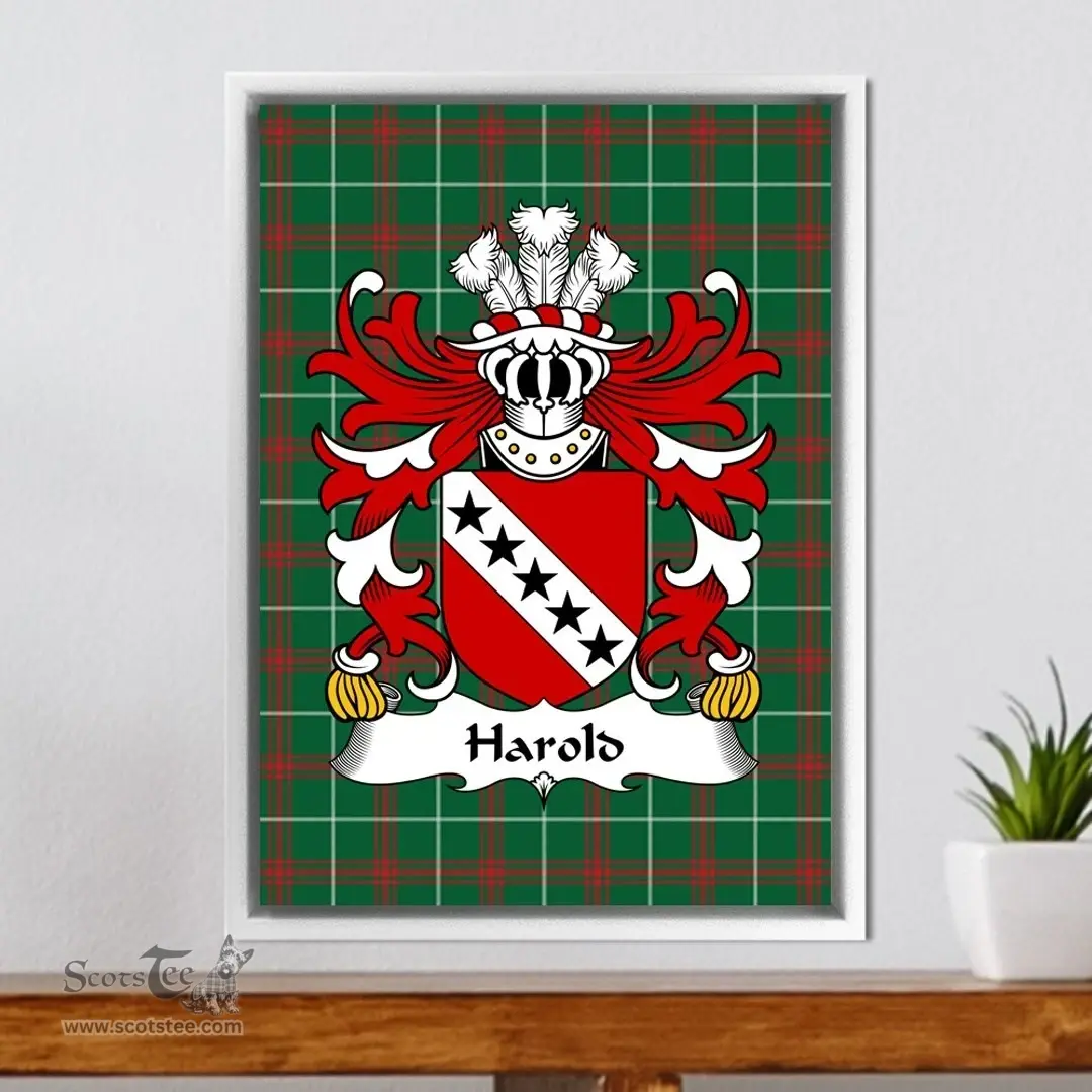 ScotsTee Shop Welsh Harold (of Haroldston, Pembrokeshire) Coat of Arms Family Crest Welsh National Tartan Framed Canvas Print