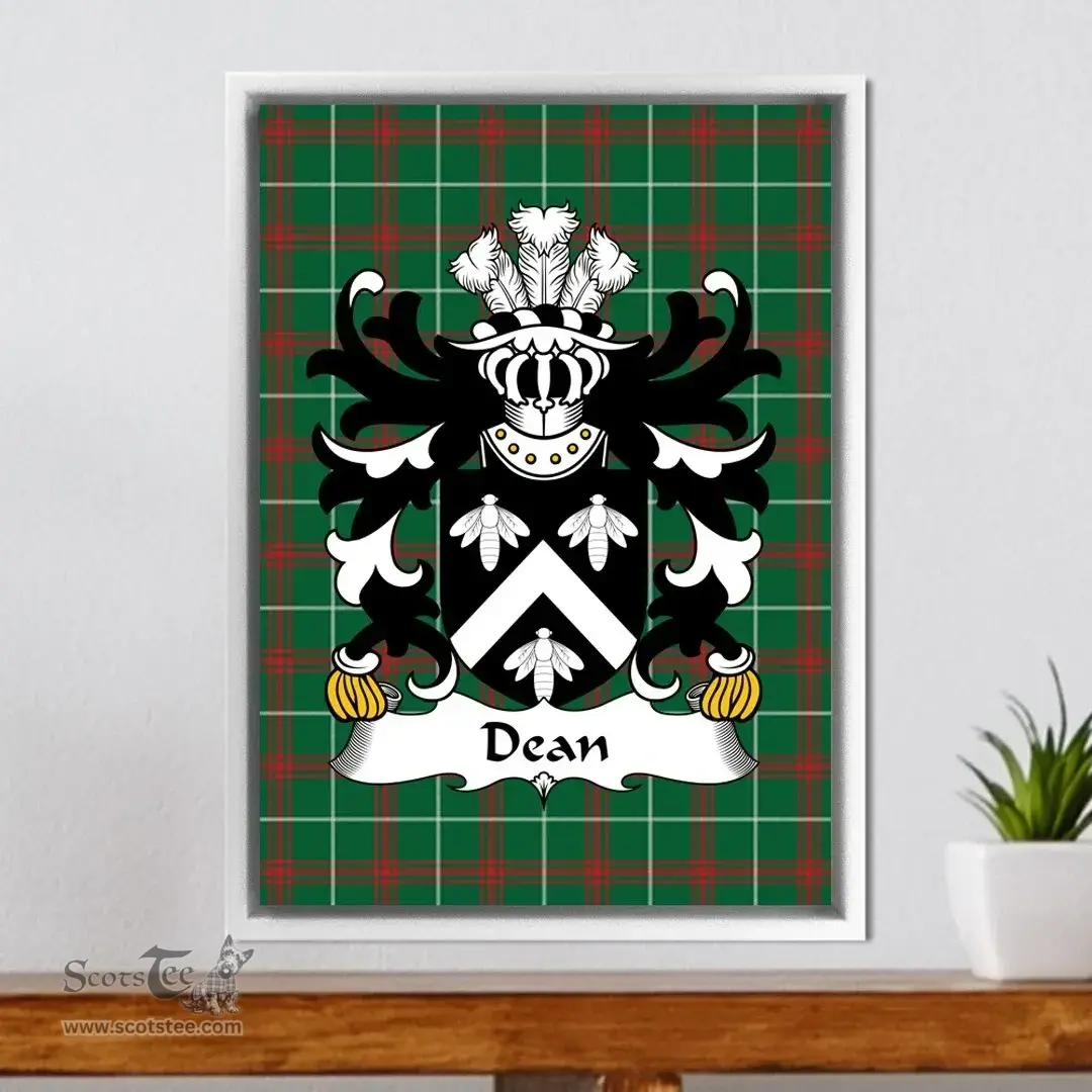 ScotsTee Shop Welsh Dean (of Marcross, Glamorgan) Coat of Arms Family Crest Welsh National Tartan Framed Canvas Print