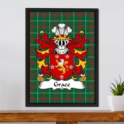 ScotsTee Shop Welsh Grace (of Glamorgan) Coat of Arms Family Crest Welsh National Tartan Framed Canvas Print