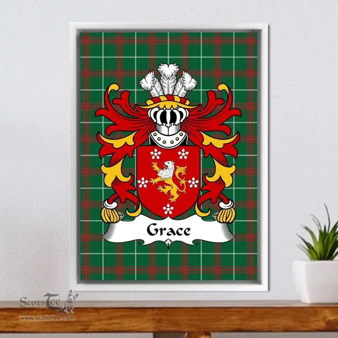ScotsTee Shop Welsh Grace (of Glamorgan) Coat of Arms Family Crest Welsh National Tartan Framed Canvas Print