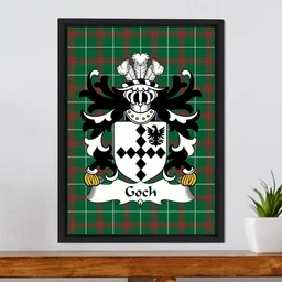 ScotsTee Shop Welsh Goch (or Gough-of Wodberye, Devonshire) Coat of Arms Family Crest Welsh National Tartan Framed Canvas Print