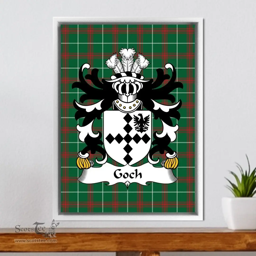 ScotsTee Shop Welsh Goch (or Gough-of Wodberye, Devonshire) Coat of Arms Family Crest Welsh National Tartan Framed Canvas Print