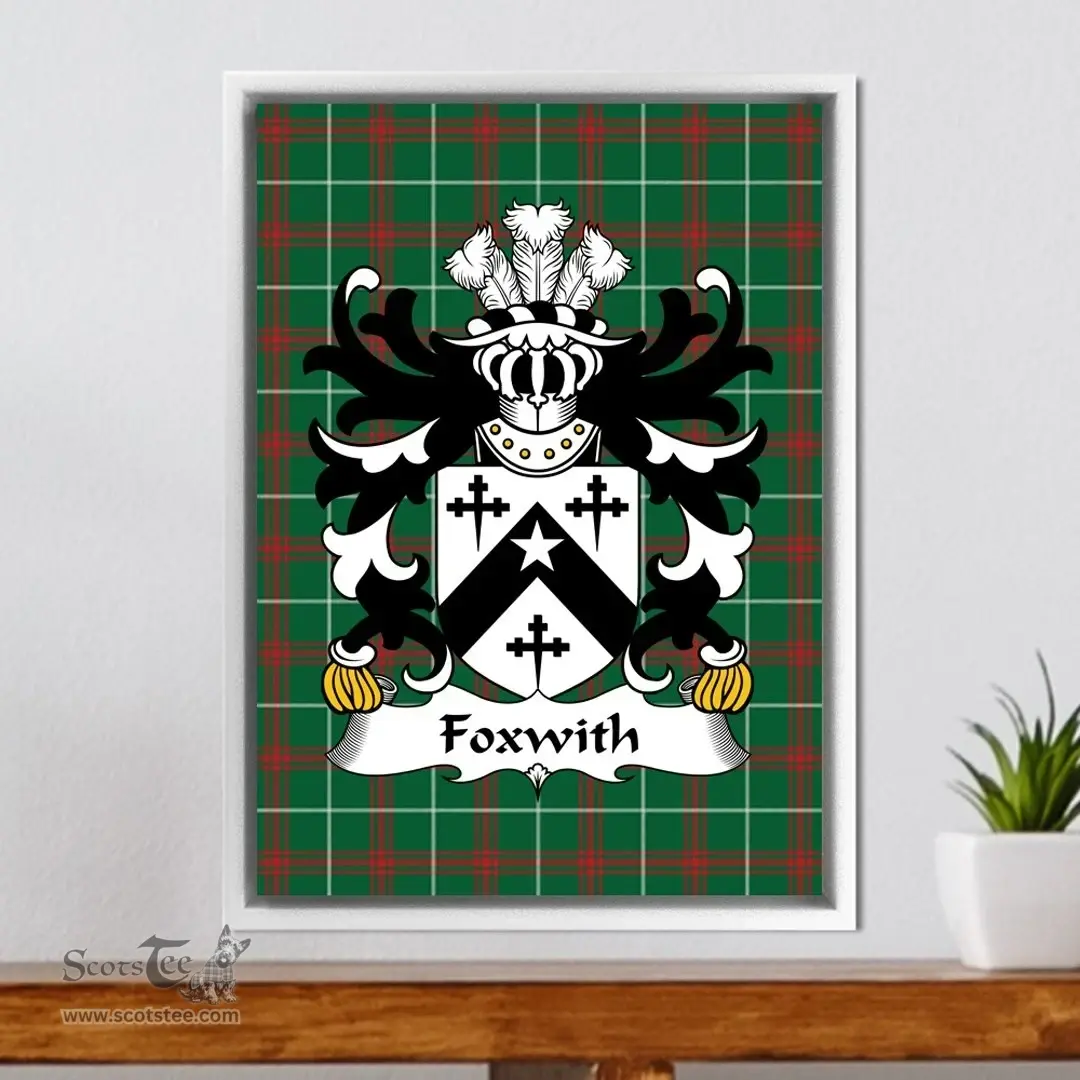 ScotsTee Shop Welsh Foxwith (of Caernarfonshire) Coat of Arms Family Crest Welsh National Tartan Framed Canvas Print