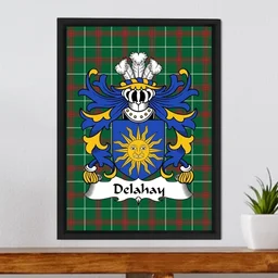 ScotsTee Shop Welsh Delahay (of Breconshire) Coat of Arms Family Crest Welsh National Tartan Framed Canvas Print