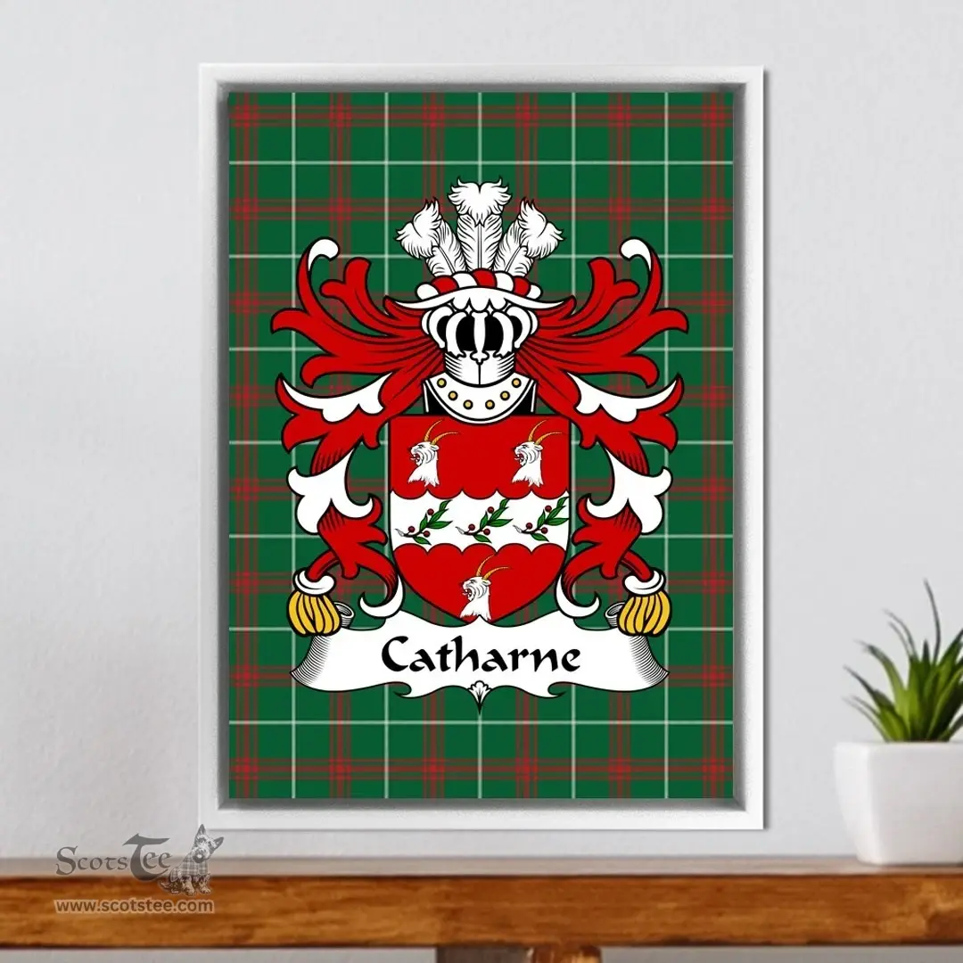 ScotsTee Shop Welsh Catharne (of Prendergast) Coat of Arms Family Crest Welsh National Tartan Framed Canvas Print