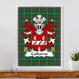 ScotsTee Shop Welsh Catharne (of Prendergast) Coat of Arms Family Crest Welsh National Tartan Framed Canvas Print