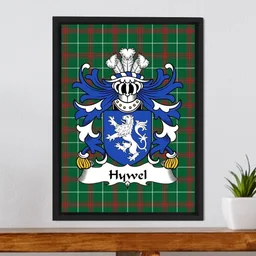 ScotsTee Shop Welsh Hywel (AP GRUFFUDD GOCH) Coat of Arms Family Crest Welsh National Tartan Framed Canvas Print