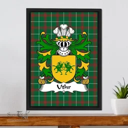 ScotsTee Shop Welsh Uthr (PENDRAGON, Father of King Arhtur) Coat of Arms Family Crest Welsh National Tartan Framed Canvas Print