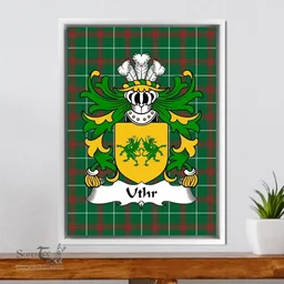 ScotsTee Shop Welsh Uthr (PENDRAGON, Father of King Arhtur) Coat of Arms Family Crest Welsh National Tartan Framed Canvas Print