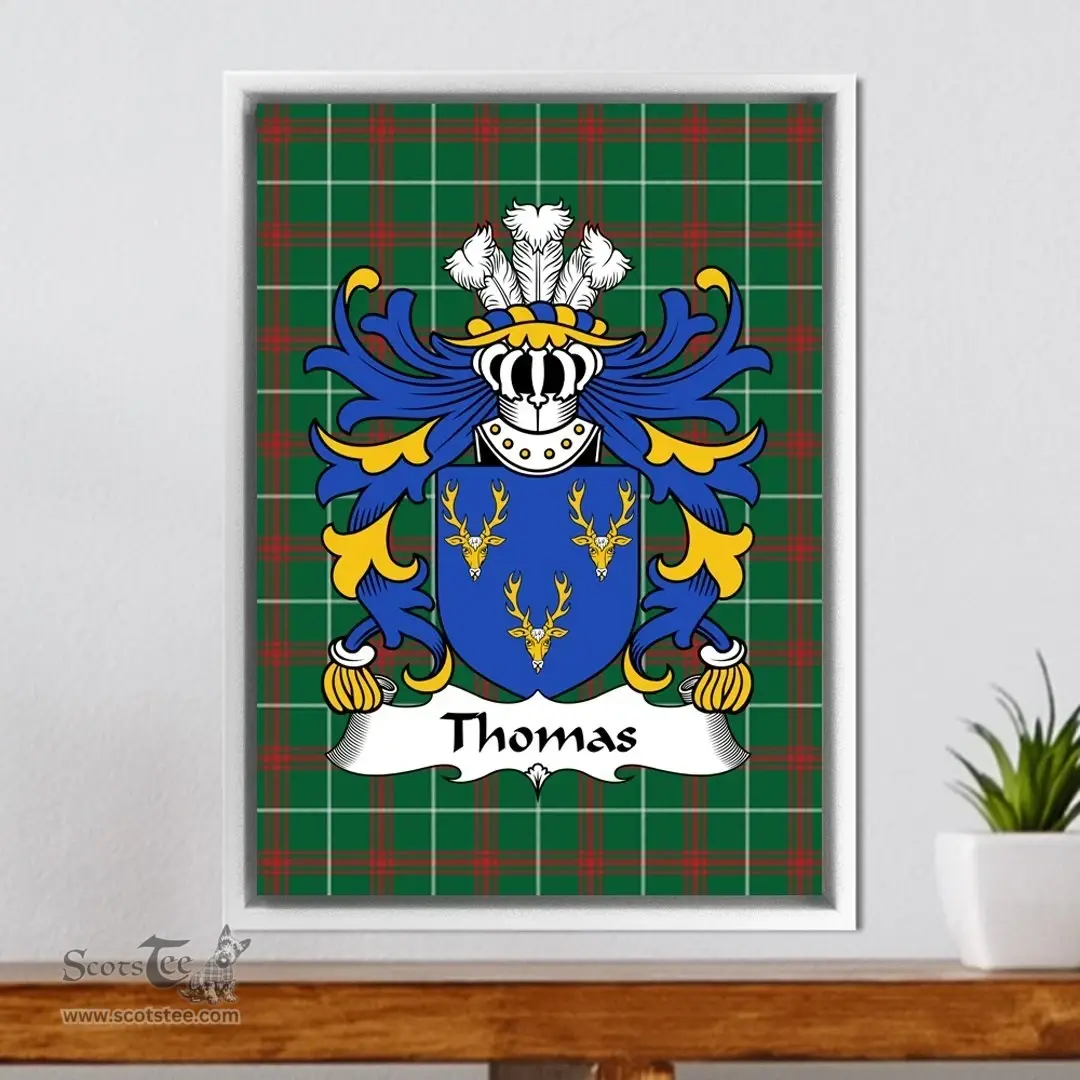 ScotsTee Shop Welsh Thomas (AP DAFYDD AP GRUFFUDD) Coat of Arms Family Crest Welsh National Tartan Framed Canvas Print