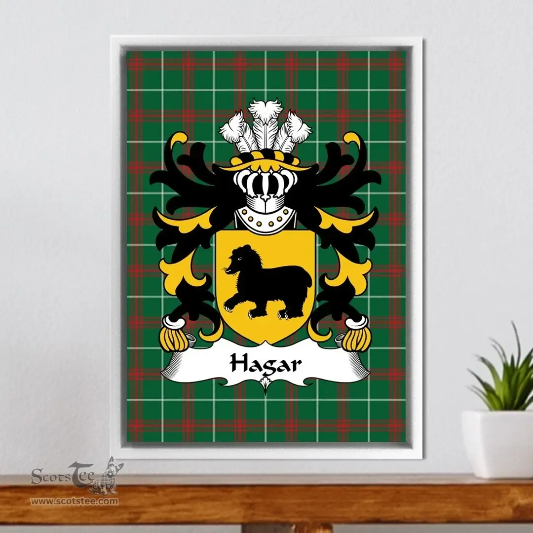 ScotsTee Shop Welsh Hagar (Sir David, lord of the Hygar) Coat of Arms Family Crest Welsh National Tartan Framed Canvas Print