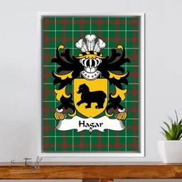 ScotsTee Shop Welsh Hagar (Sir David, lord of the Hygar) Coat of Arms Family Crest Welsh National Tartan Framed Canvas Print