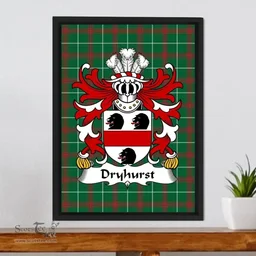 ScotsTee Shop Welsh Dryhurst (of Denbighshire) Coat of Arms Family Crest Welsh National Tartan Framed Canvas Print