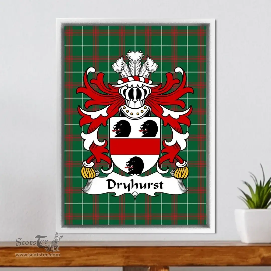 ScotsTee Shop Welsh Dryhurst (of Denbighshire) Coat of Arms Family Crest Welsh National Tartan Framed Canvas Print