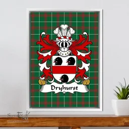ScotsTee Shop Welsh Dryhurst (of Denbighshire) Coat of Arms Family Crest Welsh National Tartan Framed Canvas Print