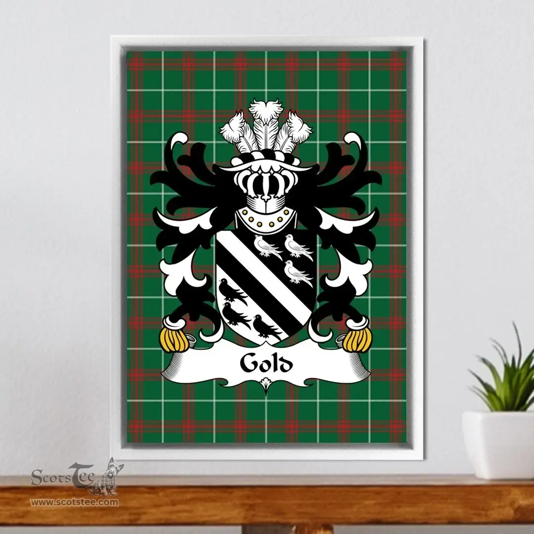 ScotsTee Shop Welsh Gold (of Oswestry, Shropshire) Coat of Arms Family Crest Welsh National Tartan Framed Canvas Print
