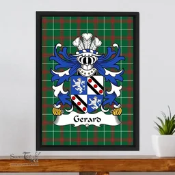 ScotsTee Shop Welsh Gerard (of Cheshire, Daughter m. Wynn of Gwydir) Coat of Arms Family Crest Welsh National Tartan Framed Canvas Print