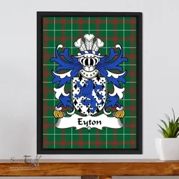 ScotsTee Shop Welsh Eyton (of Denbighshire) Coat of Arms Family Crest Welsh National Tartan Framed Canvas Print